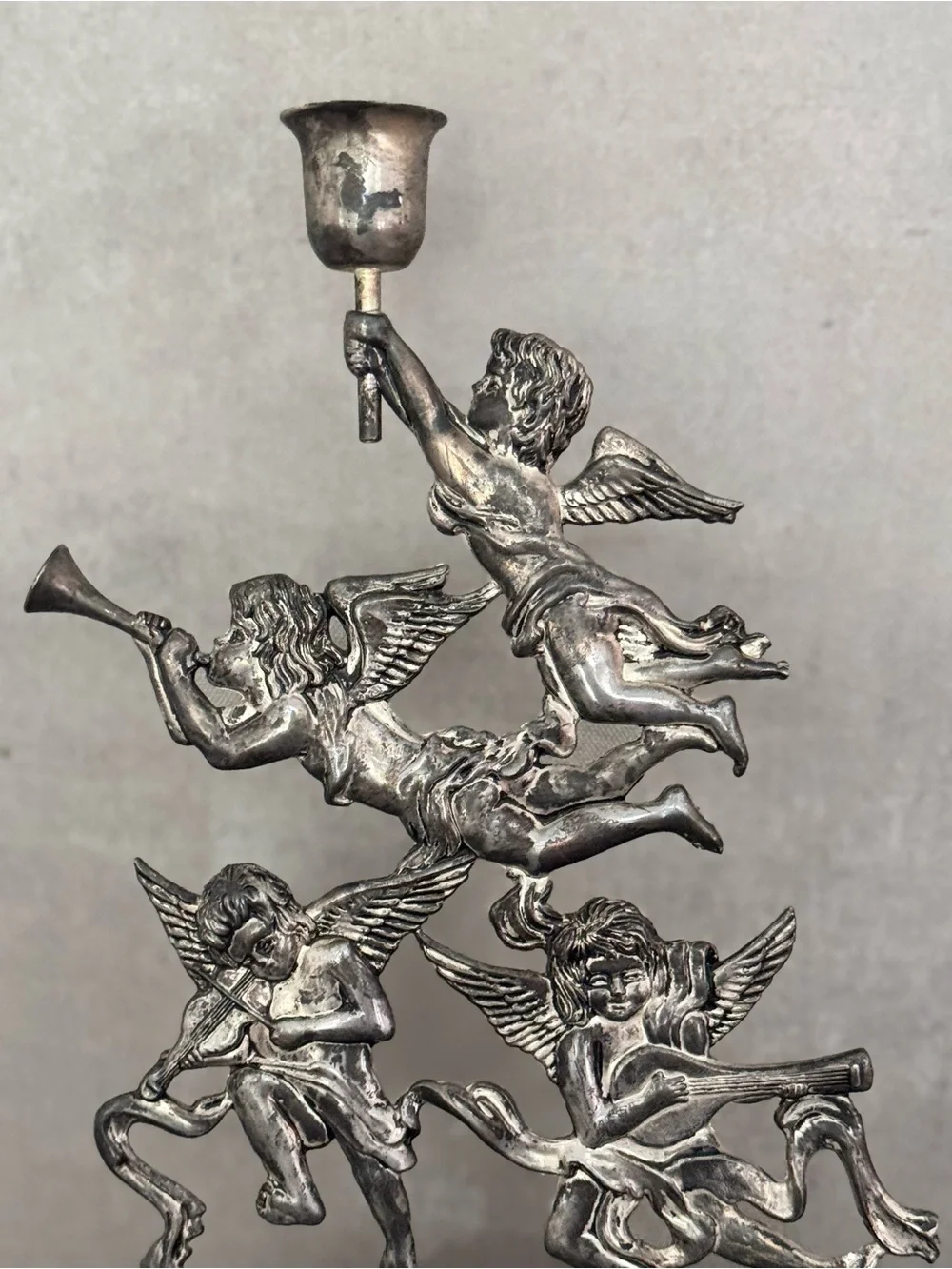 Vintage Cherub Angel Candle Holder Silverplate Italy Style